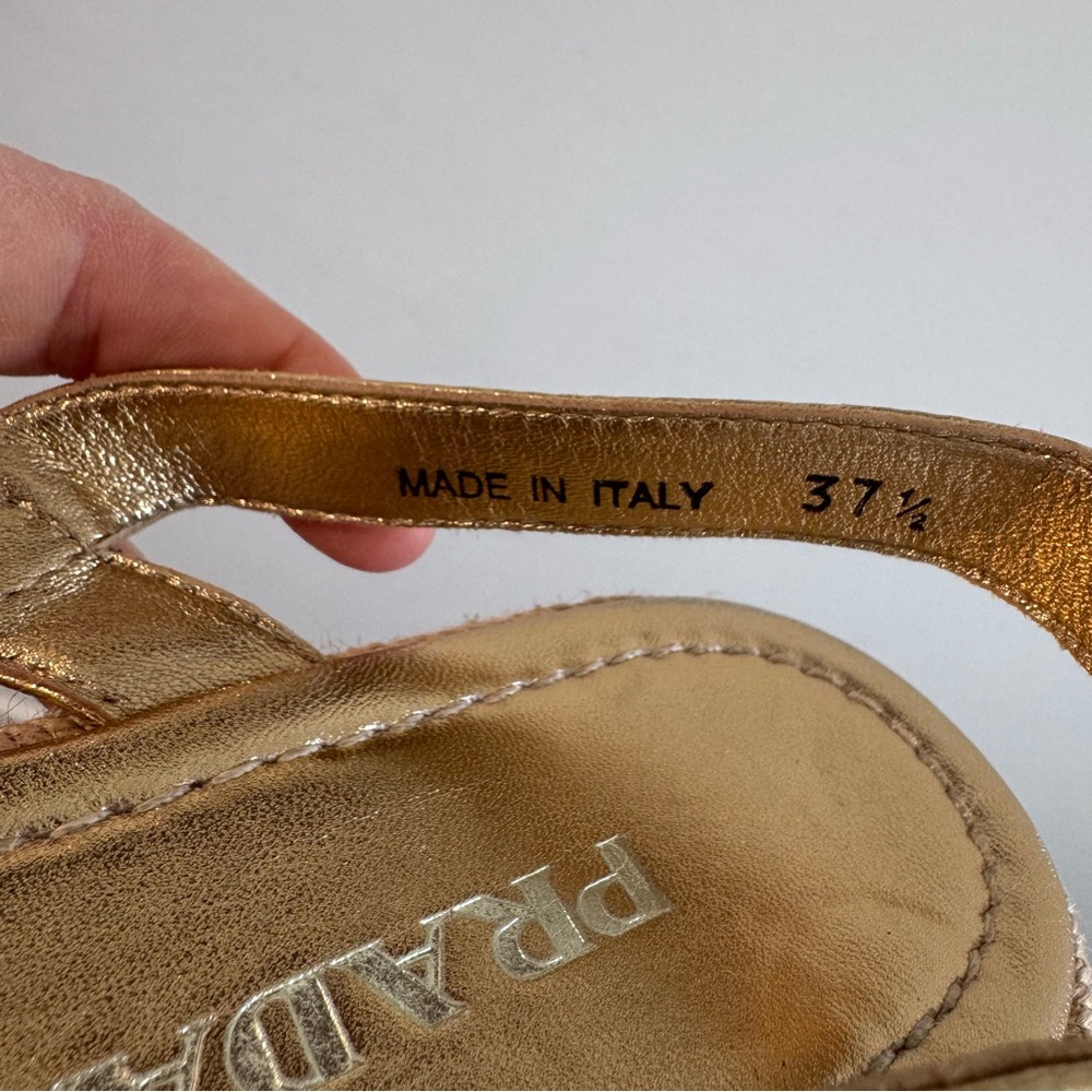 Prada Strappy Gold Leather Platform Espadrilles‎ Size 37.5 - Picture 8 of 9